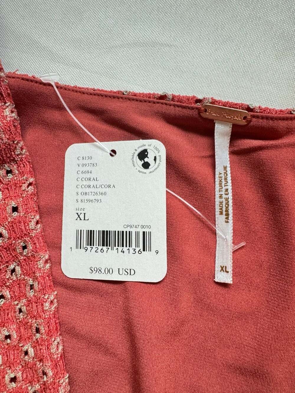 Free People Boho Cottagecore Coral Floral Mini Dress Square Neck NWT XL - Picture 7 of 10